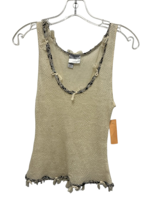 Chanel Size 38 Cream, Black, white Cashmere Braided Trim Knot Detail Top Cream, Black, white / 38