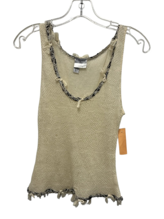 Chanel Size 38 Cream, Black, white Cashmere Braided Trim Knot Detail Top Cream, Black, white / 38