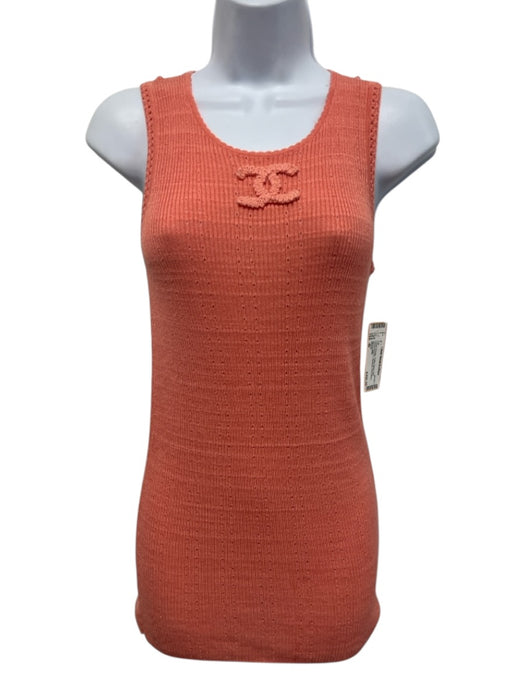 Chanel Size 40 Peach Orange Cotton Blend Knit Interlocking CC Applique Top Peach Orange / 40