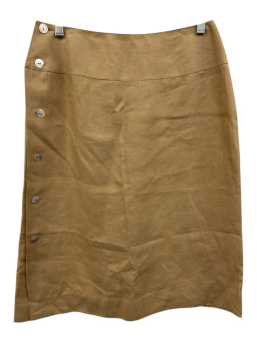 Chanel Size 42 Tan Linen Mother of Pearl Button Side Knee length Skirt Tan / 42
