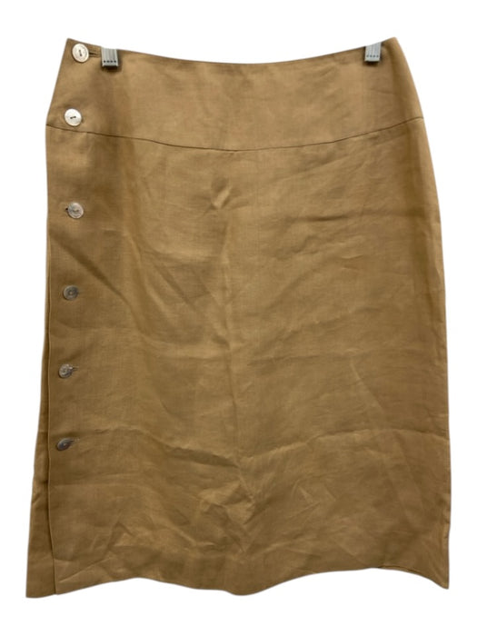Chanel Size 42 Tan Linen Mother of Pearl Button Side Knee length Skirt Tan / 42