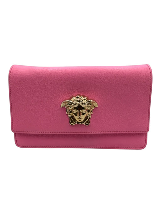 Versace Pink Leather Magnetic Flap Logo Crossbody Gold Hardware Bag Pink / S