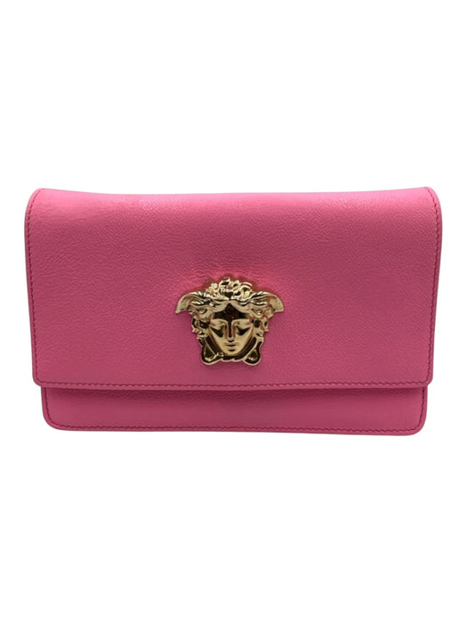 Versace Pink Leather Magnetic Flap Logo Crossbody Gold Hardware Bag Pink / S