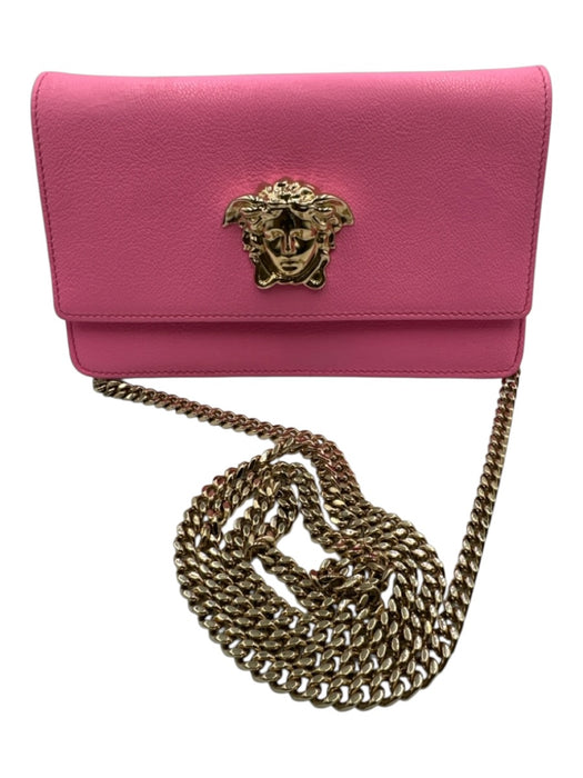Versace Pink Leather Magnetic Flap Logo Crossbody Gold Hardware Bag Pink / S