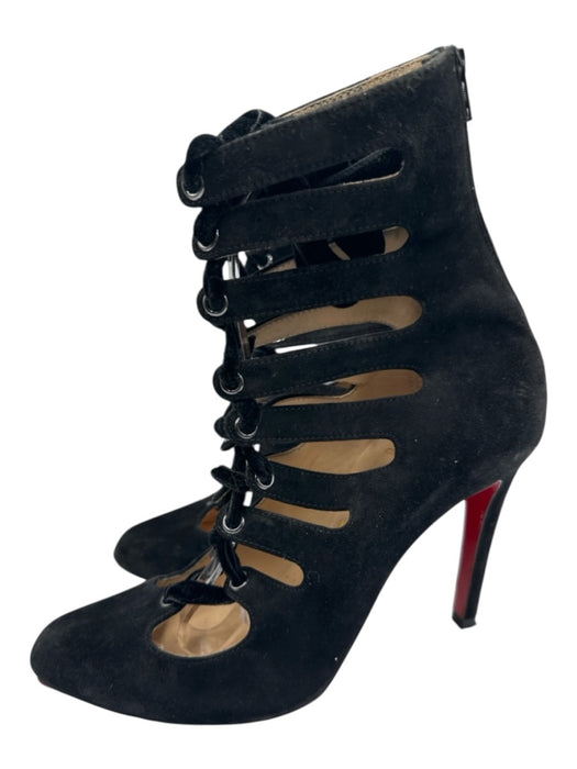 Christian Louboutin Shoe Size 37 Black Suede Velvet Ribbon Lace Up Cut Out Pumps Black / 37