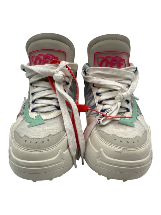Off White Shoe Size 38 White, Light Blue & Green Leather Mesh Overlay Sneakers White, Light Blue & Green / 38