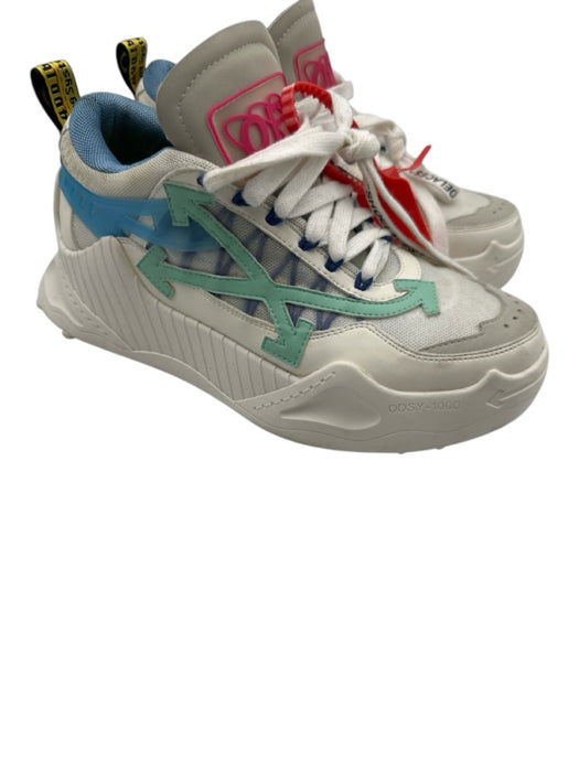 Off White Shoe Size 38 White, Light Blue & Green Leather Mesh Overlay Sneakers White, Light Blue & Green / 38