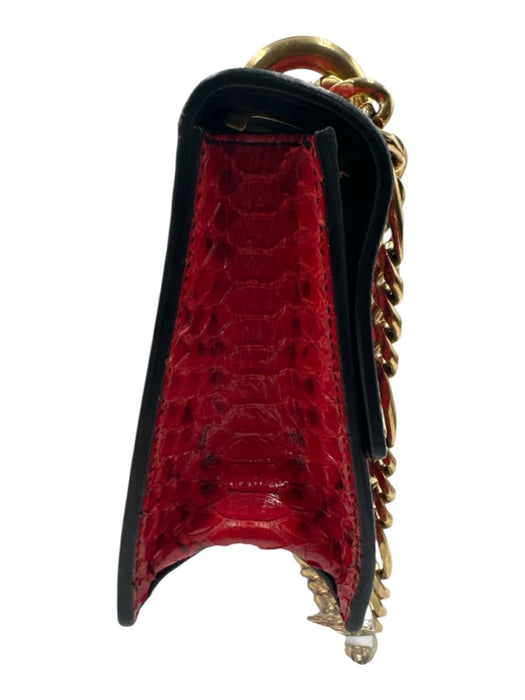 Balmain Red & Gold Snake Chain Strap Gold Logo Flap Shoulder Bag Bag Red & Gold / Small