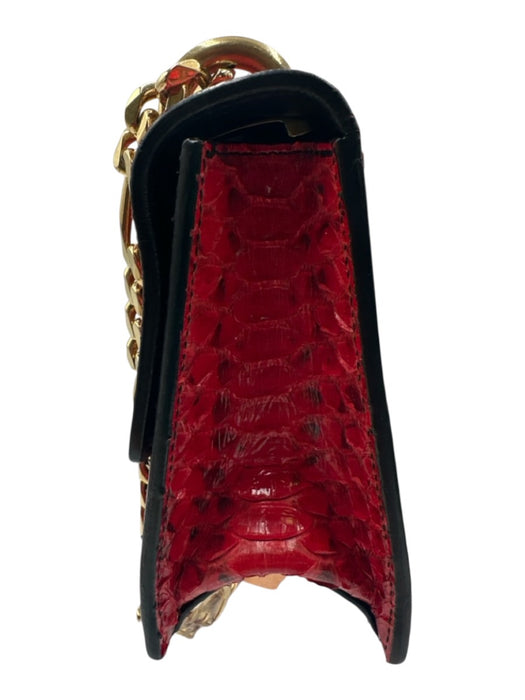 Balmain Red & Gold Snake Chain Strap Gold Logo Flap Shoulder Bag Bag Red & Gold / Small