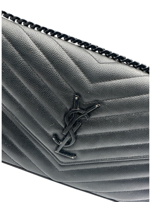 Yves Saint Laurent Black Leather Chevron Logo Hardware Detail Clutch Bag Black / Small
