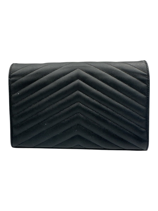 Yves Saint Laurent Black Leather Chevron Logo Hardware Detail Clutch Bag Black / Small
