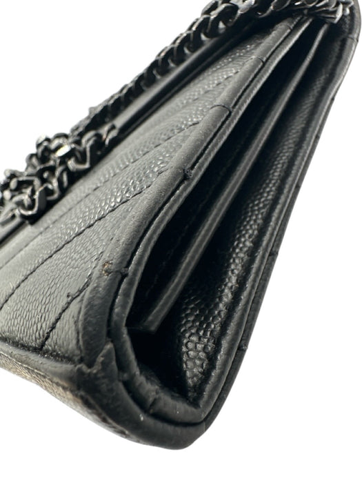 Yves Saint Laurent Black Leather Chevron Logo Hardware Detail Clutch Bag Black / Small