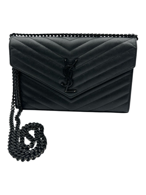 Yves Saint Laurent Black Leather Chevron Logo Hardware Detail Clutch Bag Black / Small