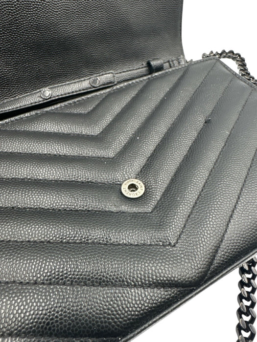 Yves Saint Laurent Black Leather Chevron Logo Hardware Detail Clutch Bag Black / Small