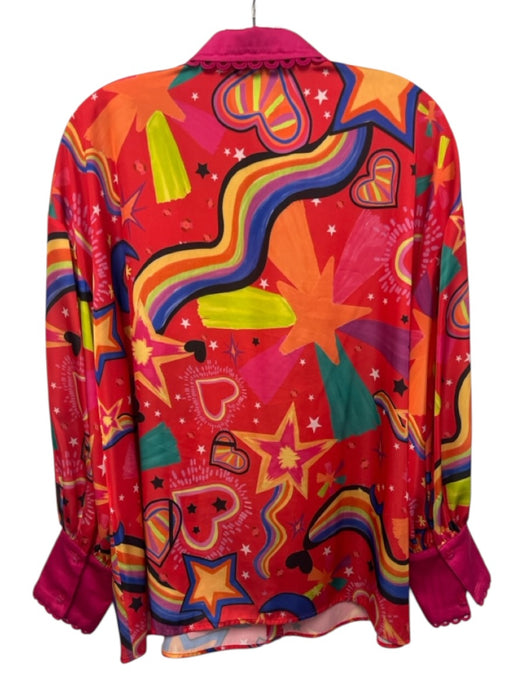 Alden Adair Size S Red Multi Poly Blend Button Front Printed Long Sleeve Top Red Multi / S