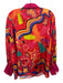 Alden Adair Size S Red Multi Poly Blend Button Front Printed Long Sleeve Top Red Multi / S