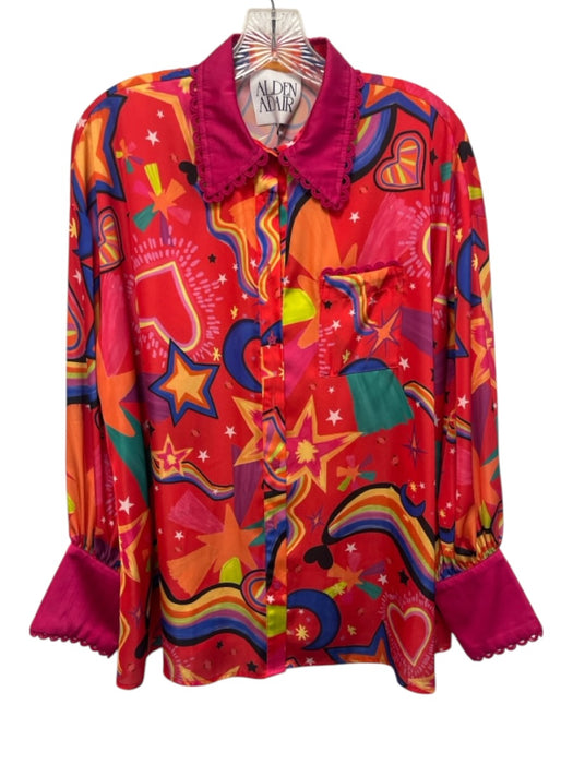 Alden Adair Size S Red Multi Poly Blend Button Front Printed Long Sleeve Top Red Multi / S