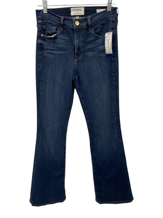 Frame Size 27 Blue Cotton Blend Zip & Button Whiskering Flare Jeans Blue / 27