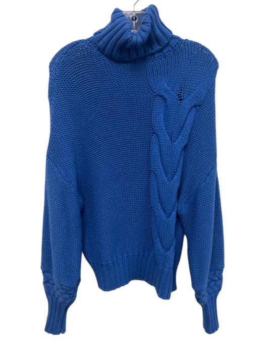 Staud Size M Blue Cotton Blend Cable Knit Turtleneck Sweater Blue / M