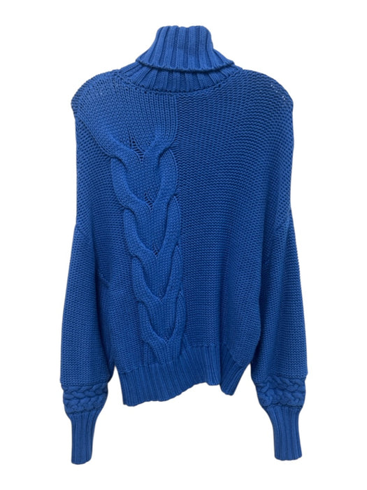 Staud Size M Blue Cotton Blend Cable Knit Turtleneck Sweater Blue / M
