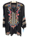 Johnny Was Size M Black Cupra Rayon Floral Embroidered 3/4 Button 3/4 Sleeve Top Black / M