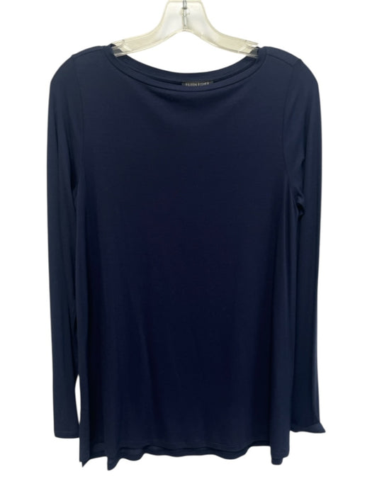 Eileen Fisher Size XS Navy Viscose Blend Long Sleeve Wide Neck Top Navy / XS