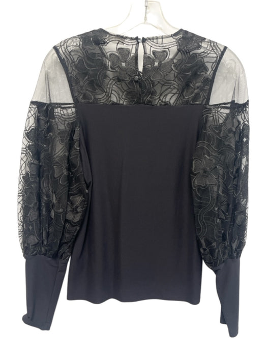 Anne Fontaine Size 40 Black Poly Blend Floral Keyhole Back Top Black / 40