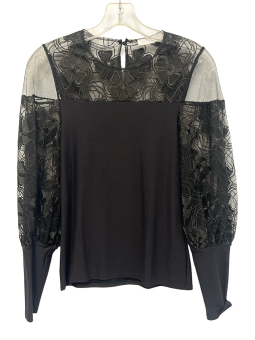 Anne Fontaine Size 40 Black Poly Blend Floral Keyhole Back Top Black / 40