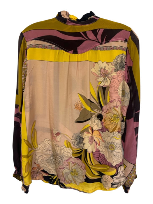 Johnny Was Size S Pink, Yellow & Multi Print Cupra Rayon Printed Mock Neck Top Pink, Yellow & Multi Print / S