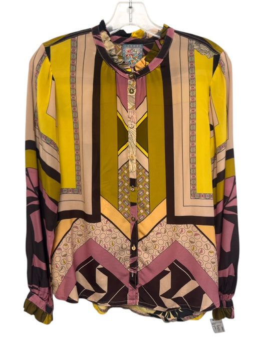 Johnny Was Size S Pink, Yellow & Multi Print Cupra Rayon Printed Mock Neck Top Pink, Yellow & Multi Print / S