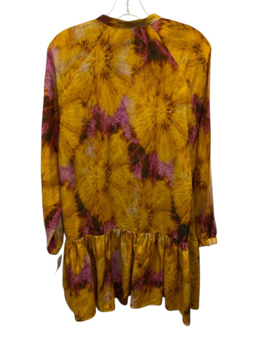 Marie Oliver Size S Yellow & Pink Silk & Cotton Tie Dye Print Long Sleeve Dress Yellow & Pink / S