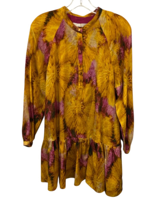Marie Oliver Size S Yellow & Pink Silk & Cotton Tie Dye Print Long Sleeve Dress Yellow & Pink / S