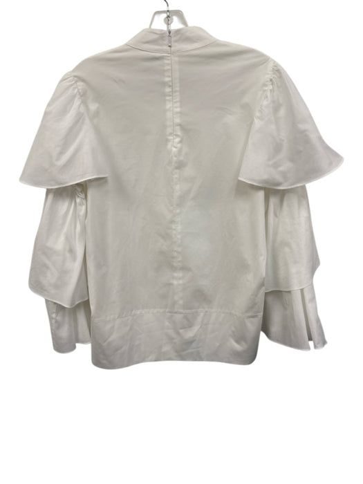Anne Fontaine Size 40 White Cotton Blend ruffles Zip Back Mock Neck Top White / 40