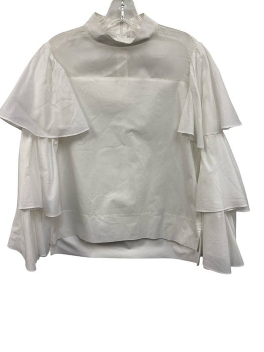 Anne Fontaine Size 40 White Cotton Blend ruffles Zip Back Mock Neck Top White / 40