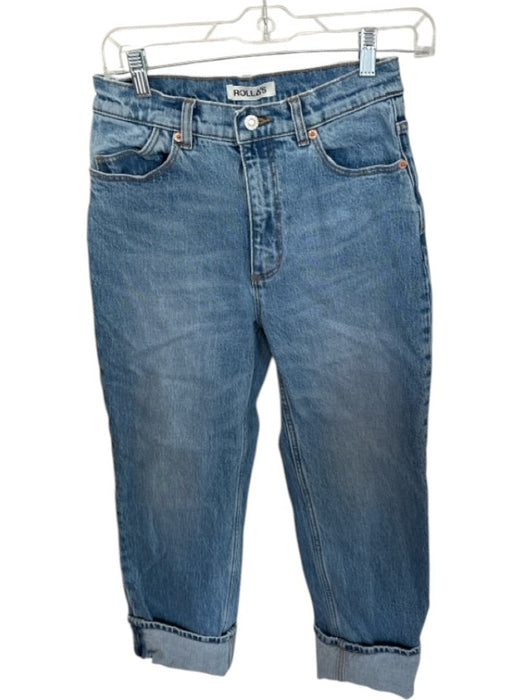 Rolla's Size 26 Med Light Wash Cotton High Waist Straight Leg Cuffed Jeans Med Light Wash / 26