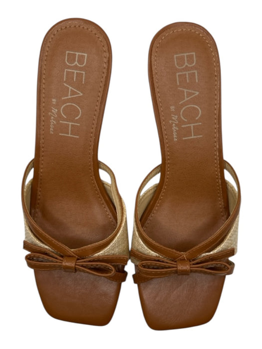 Beach by Matisse Shoe Size 7 Brown & Tan Leather & Straw Kitten Heel Sandals Brown & Tan / 7