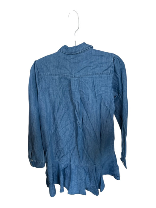 avara Size XS Med Dark Wash Tencel Long Sleeve Drop Waist Buttons Collar Dress Med Dark Wash / XS