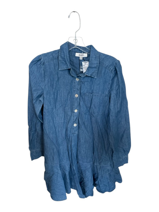 avara Size XS Med Dark Wash Tencel Long Sleeve Drop Waist Buttons Collar Dress Med Dark Wash / XS