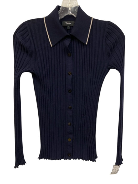 Theory Size P/XS Navy Wool Knit Long Sleeve Collared Top Navy / P/XS