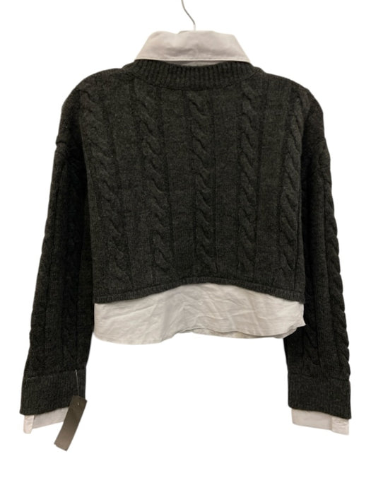 Pilcro Size XXS Gray & White Wool Blend Collared Knit Long Sleeve Sweater Gray & White / XXS