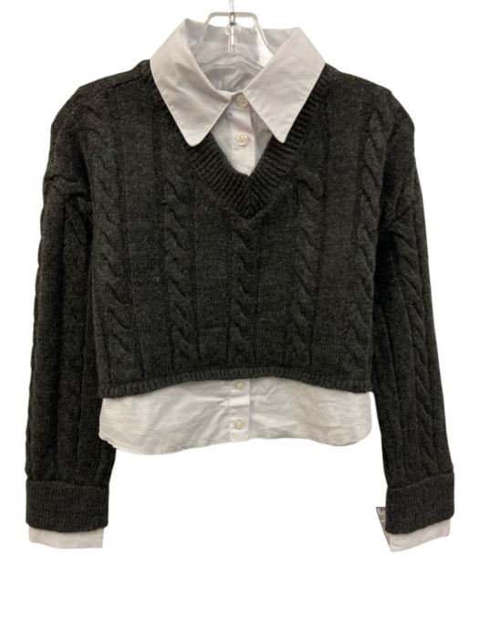 Pilcro Size XXS Gray & White Wool Blend Collared Knit Long Sleeve Sweater Gray & White / XXS