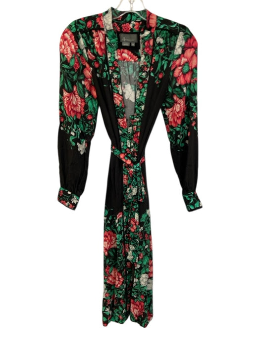 Anthropologie Size XXS Black, Red, Green Floral Long Sleeve Button Down Dress Black, Red, Green / XXS