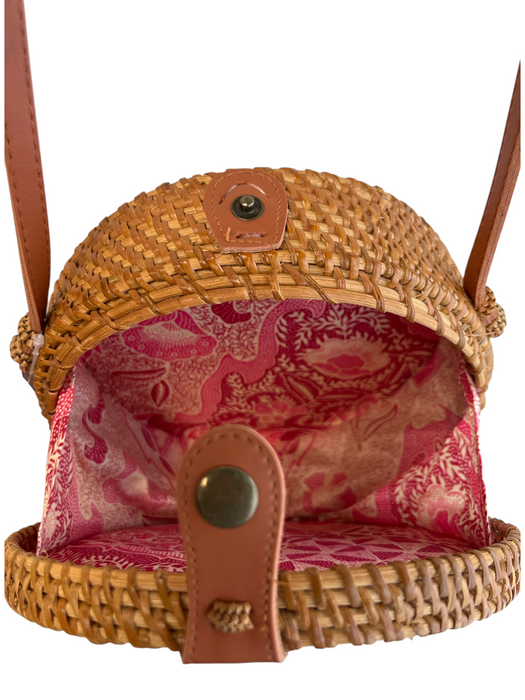 No Brand Brown Straw Woven Cross Body Round Snap Button Closure Bag Brown / S