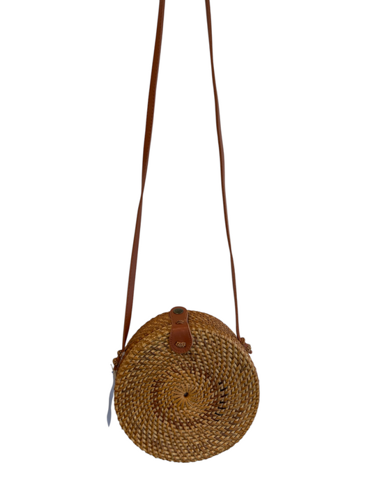 No Brand Brown Straw Woven Cross Body Round Snap Button Closure Bag Brown / S