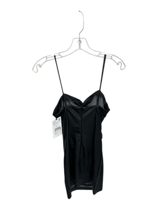 Zara Size S Black Vegan Leather Spaghetti Strap Gathered Side Back Zip Dress Black / S