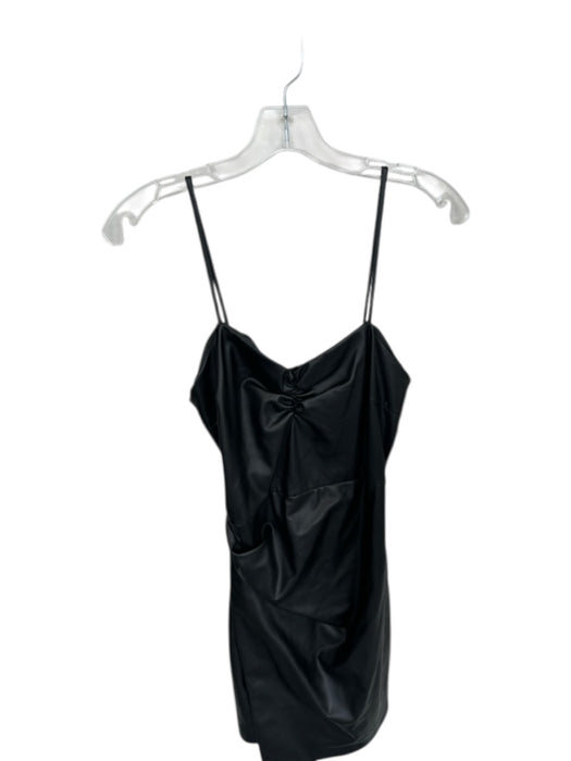 Zara Size S Black Vegan Leather Spaghetti Strap Gathered Side Back Zip Dress Black / S