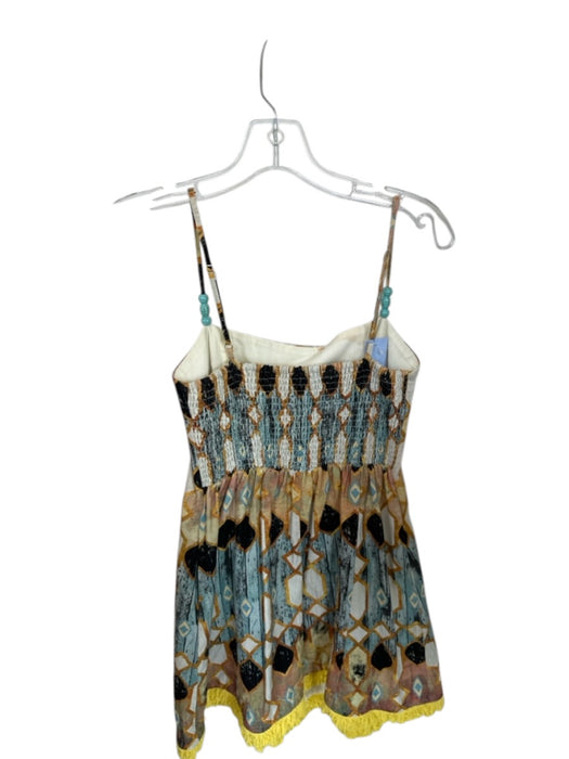 Christian Lacroix Size S Orange & Blue Cotton Blend Spaghetti Strap Shapes Dress Orange & Blue / S