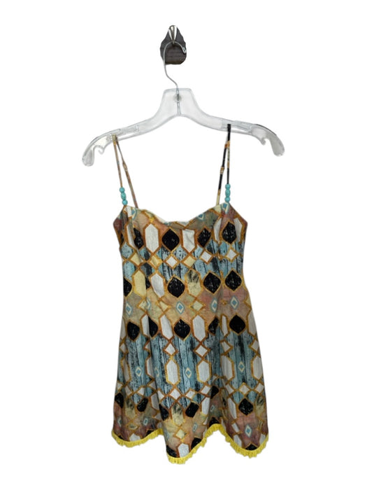 Christian Lacroix Size S Orange & Blue Cotton Blend Spaghetti Strap Shapes Dress Orange & Blue / S
