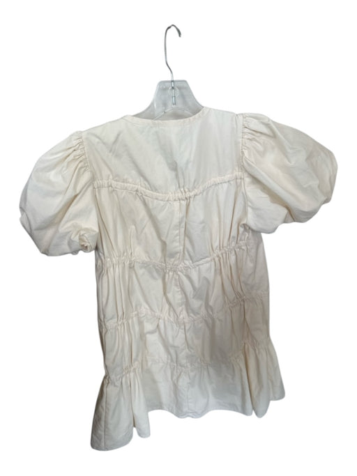 Aureum Size XS Cream Cotton Short Balloon Sleeve Front Tie Dress Cream / XS