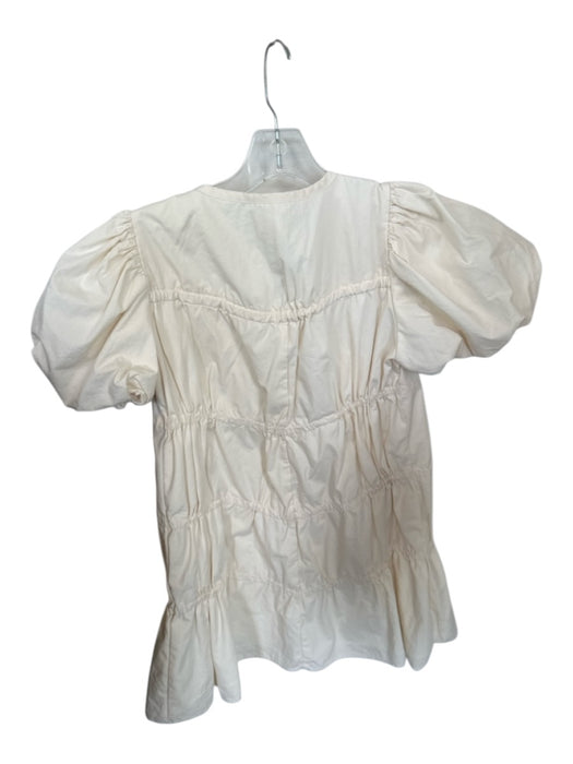 Aureum Size XS Cream Cotton Short Balloon Sleeve Front Tie Dress Cream / XS